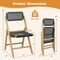 Costway 2/4 Piece Patio Folding Chairs with Woven Rope Seat & High Back Indonesia Teak Wood for Porch Natural&Black